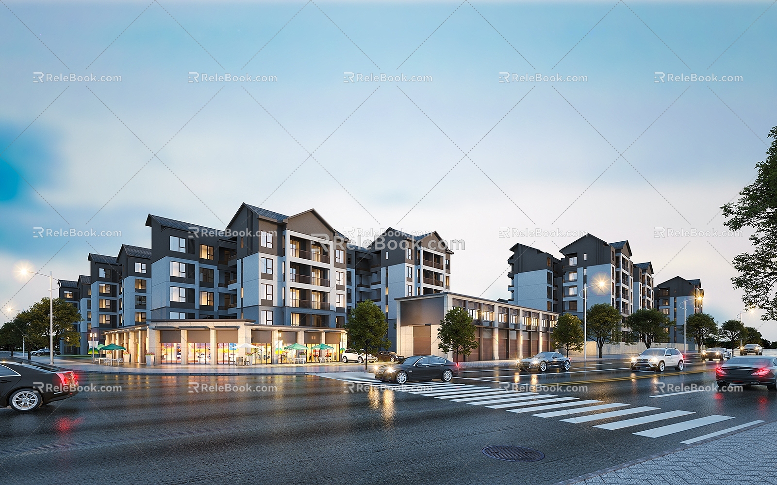 Street Commercial Dusk Commercial Inner Street Night View New Chinese Residential Chinese Commercial Warehouse Night View Car Villa Commercial Window Car 3d model