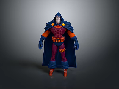 Detailed 3D Action Figure With Blue Cape Red Purple Outfit Orange Accents And Red Boots 3d model