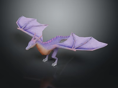 Fantasy Purple Dragon 3D Render With Pink Wings And Orange Belly 3d model