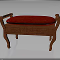 Classic Wooden Bench With Red Padded Cushion Curved Armrests And Intricate Carvings Design