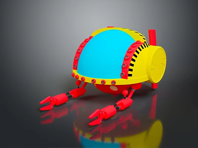 Game Movie Character Yellow Blue Spherical Robot With Red Legs And Mechanical Design 3d model
