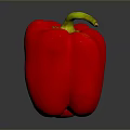Fresh Ripe Red Bell Pepper with Vibrant Green Stem Isolated on Dark Background