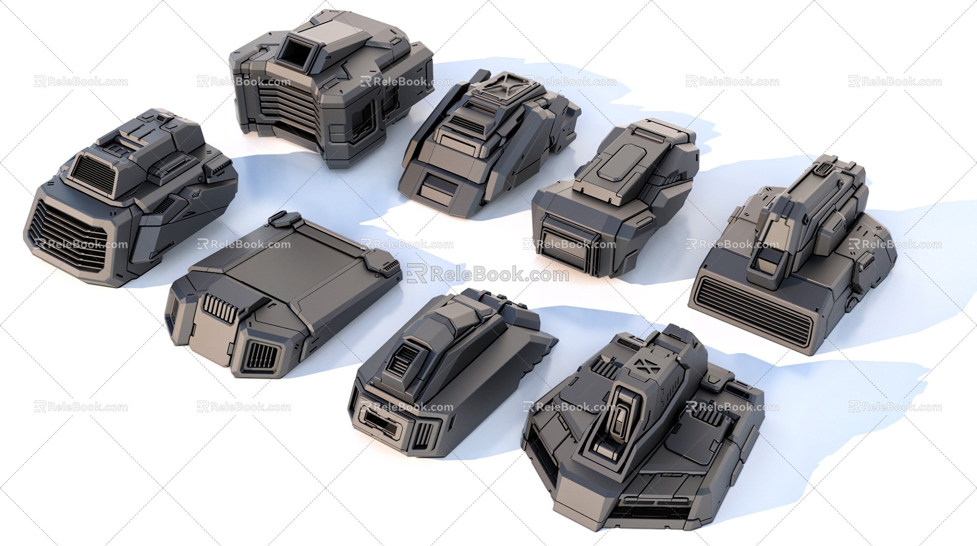 sci-fi mechanical parts hard surface combination 3d model