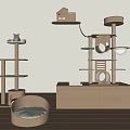 Modern Cat Shelving Unit With Multiple Levels Scratching Pole And Cozy Bed 3d model