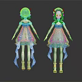 Anime Character With Green Hair White Hat And Blue White Gradient Dress Creature Design