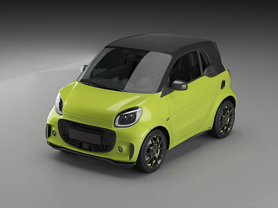 Yellow Small City Car With Black Roof Modern Wheels And Stylish Design 3d model