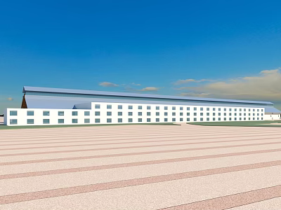 Modern Office Building With White Exterior Flat Roof Large Windows And Spacious Plaza 3d model