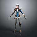 Female Character 3D Model In Blue Uniform White Hat Gold Accents Black Gloves Grey Pants