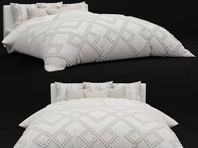 Single Bed In Minimalist Style With White Geometric Bedspread And Pillows 3d model