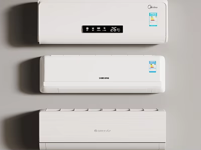 White Wall Mounted Air Conditioner Fan with Temperature Display Energy Efficiency Label Midea Hisense Gree 3d model