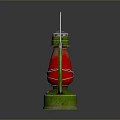 Vintage Green Kerosene Lamp With Red Shade And Metal Frame Design