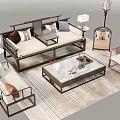 Modern Sofa Coffee Table Set With Accent Chairs Area Rug And Floor Lamp 3d model