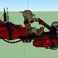 Red Mechanical Motorcycle With Chains Skull Decor Ridden By Green Goblin 3d model