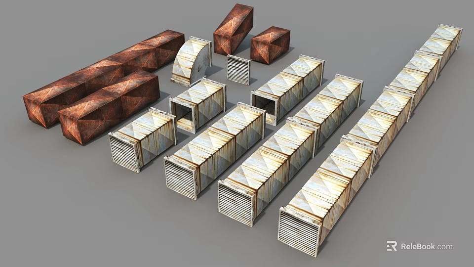 Industrial Equipment Metal Duct Systems For Ventilation With Rectangular Cylindrical Designs And Sizes 3d model 