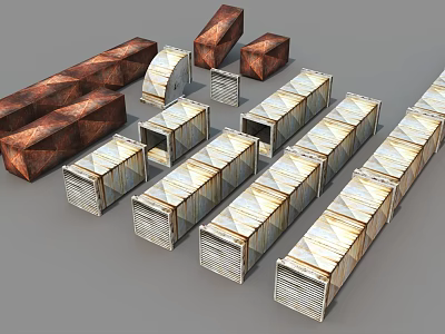 Industrial Equipment Metal Duct Systems For Ventilation With Rectangular Cylindrical Designs And Sizes 3d model