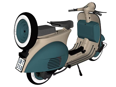 Vintage Teal And Beige Motorcycle With Classic Design And Retro Wheels 3d model
