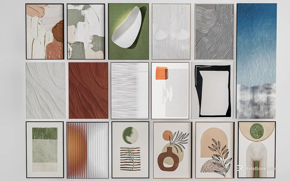 Various Abstract Wall Art Paintings With Natural Elements And Colorful Textures 3d model 