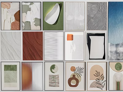 Various Abstract Wall Art Paintings With Natural Elements And Colorful Textures 3d model