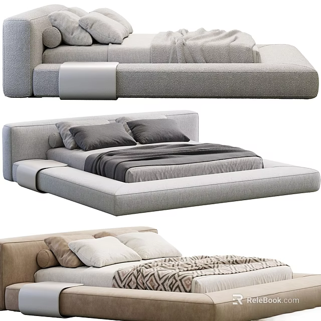 Modern Upholstered Bed Designs With Cushioned Headboards And Soft Bedding Styles 3d model 