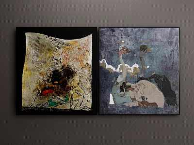 Two Abstract Framed Paintings With Artistic Designs On Wall 3d model