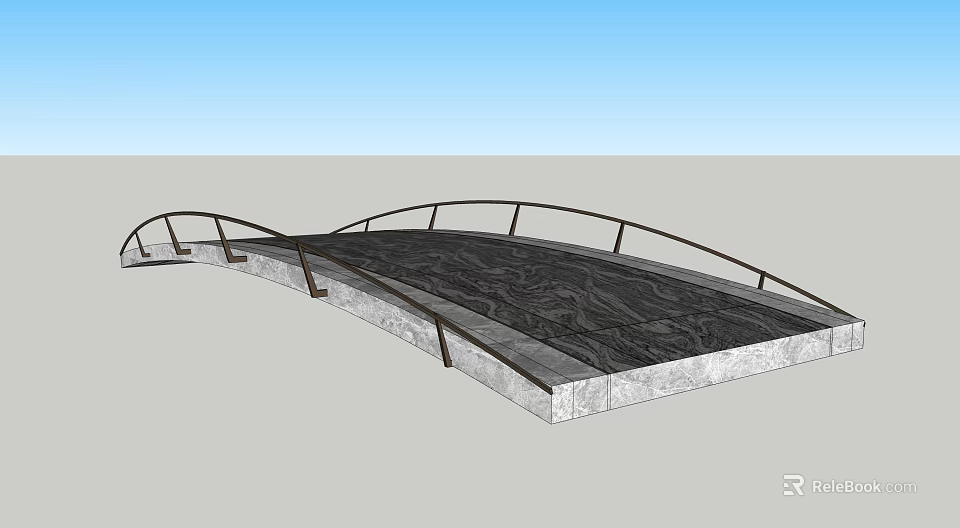 Modern Curved Bridge With Metal Railings Dark Surface And White Base 3d model 