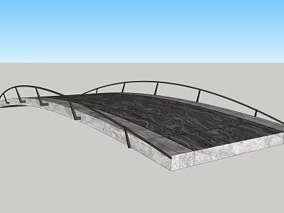 Modern Curved Bridge With Metal Railings Dark Surface And White Base 3d model
