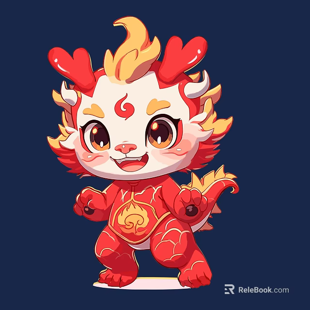 Cute Red Yellow Cartoon Dragon With Flame Hair Big Eyes And Patterns 3d model 