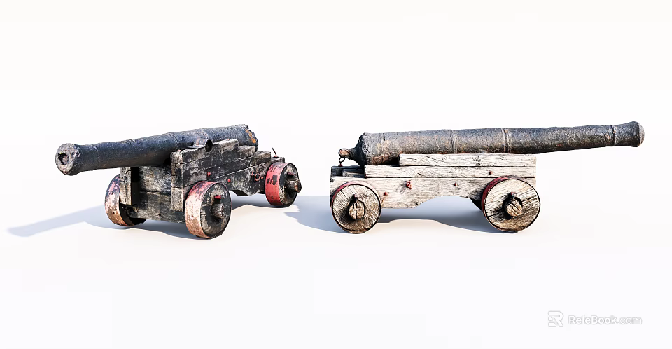 Ancient Weapon Cannon With Wooden Carriage Iron Barrel And Wheels 3d model 