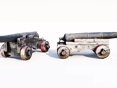 Ancient Weapon Cannon With Wooden Carriage Iron Barrel And Wheels 3d model