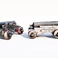 Ancient Weapon Cannon With Wooden Carriage Iron Barrel And Wheels