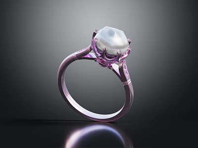 Elegant Purple Metal Ring Featuring White Pearl And Intricate Setting Details 3d model