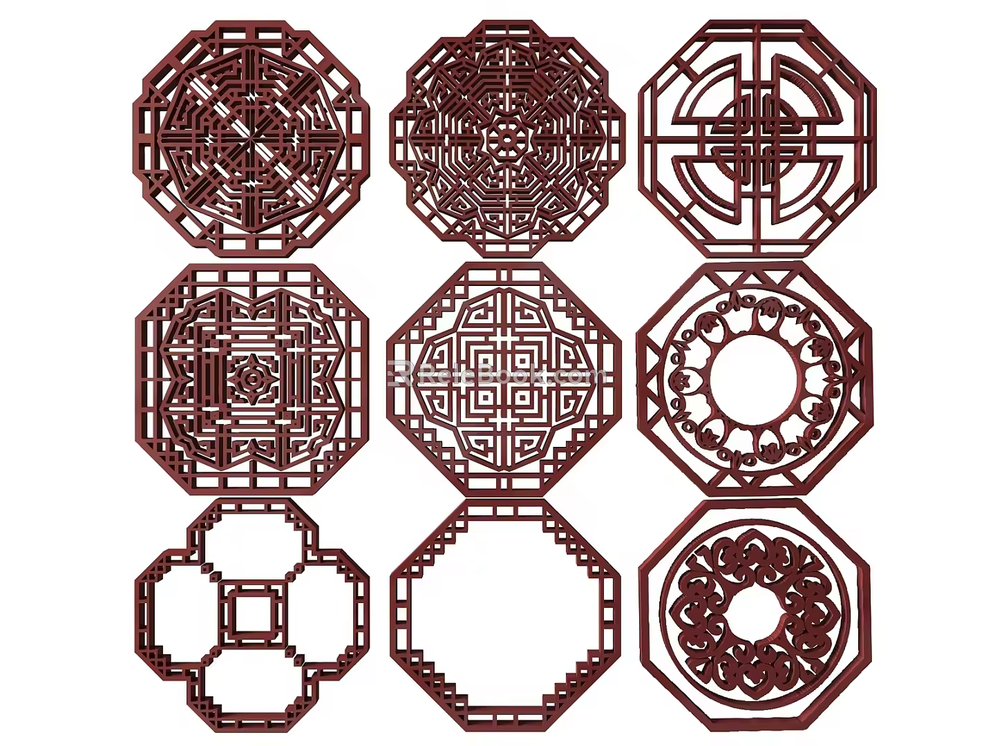 New Chinese Style Flower Lattice Carved Flower Lattice Window Flower Round Window Flower Carved Hollow Flower Window Vintage Pattern Window 3d model