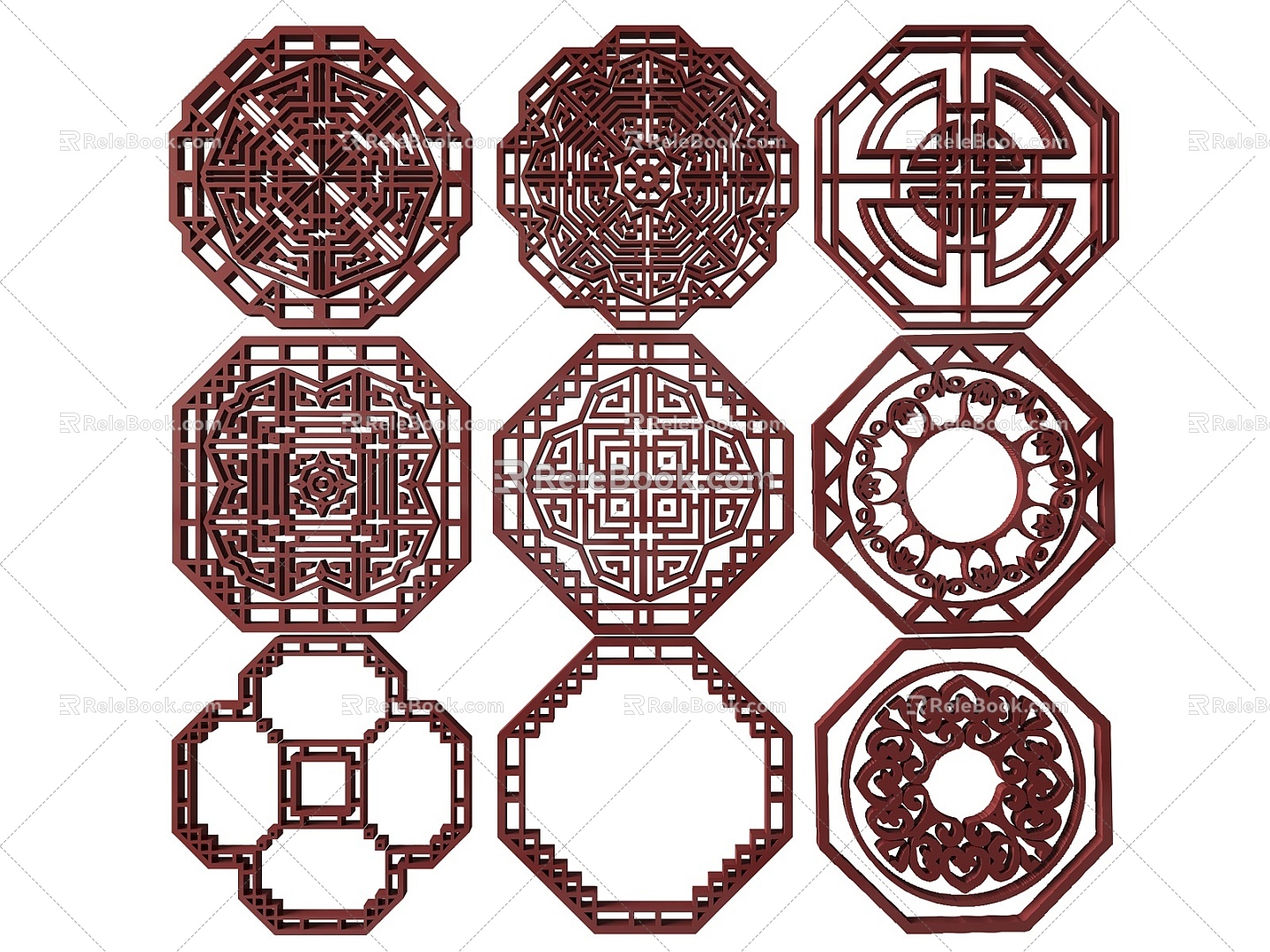 New Chinese Style Flower Lattice Carved Flower Lattice Window Flower Round Window Flower Carved Hollow Flower Window Vintage Pattern Window 3d model