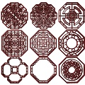 New Chinese Style Flower Lattice Carved Flower Lattice Window Flower Round Window Flower Carved Hollow Flower Window Vintage Pattern Window 3d model