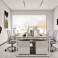 Sleek Modern Office Reception Counter With Light Wood Panel And Brand Logo On Marble Wall