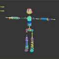 Blue Robot Game And Movie Character With Red Ears Orange Joints Outstretched Arms