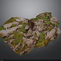 Natural Wood Stone Decorative Surface With Green Moss And Red Rock Texture