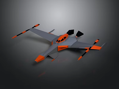 Cosmic Aerospace Gray Orange Spacecraft With Wings Cockpit And Thrusters Design 3d model