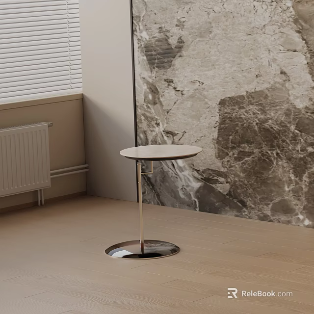 Modern Round Top Side Table With Metal Stand In Light Wood Floor And Marble Interior 3d model 