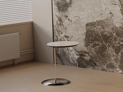 Modern Round Top Side Table With Metal Stand In Light Wood Floor And Marble Interior 3d model