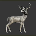 Realistic Standing Deer With Large Antlers On Dark Background With Reflection 3d model