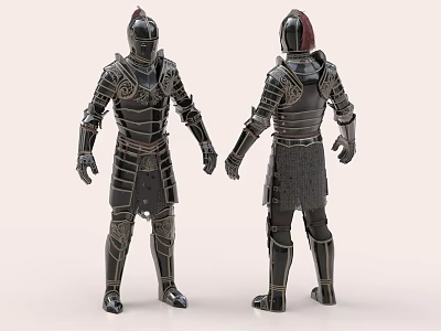 Medieval Knight Armor Decorative Figurine Set With Two Detailed Metal Statues 3d model