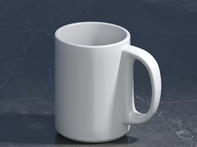 White Ceramic Mug With Smooth Surface And Handle On Dark Marble Background 3d model