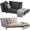 Modern Dark Leather And Light Fabric Sofas With Striped Pillows And Blankets 3d model