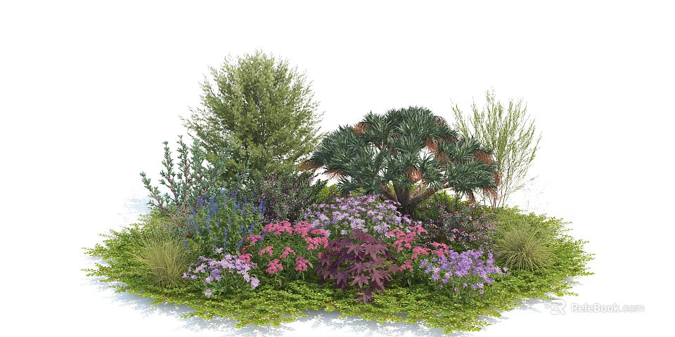 Diverse Garden Shrubs Featuring Pink Purple Flowers And Lush Green Foliage 3d model 
