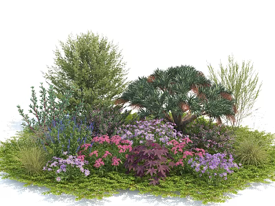 Diverse Garden Shrubs Featuring Pink Purple Flowers And Lush Green Foliage 3d model