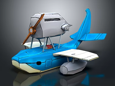 Blue Passenger Plane With Propeller And White Wings 3D Model Design 3d model