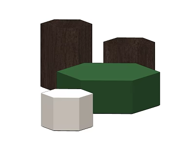 Modern Coffee Table Set Featuring Wooden Hexagonal Green Top And White Base Design 3d model