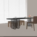 Elegant Modern Tea Table And Chairs With Window Blinds Vase And Tea Set 3d model