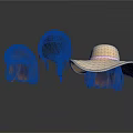 Three Different Colored Wigs and Wide Brim Straw Hat for Daily Use